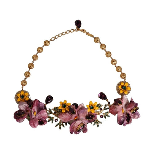 Dolce & Gabbana Gold Brass Mix Fiori Flowers Crystal Chain Necklace