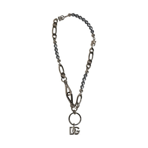 Dolce & Gabbana Silver Tone Chain Signature DG Logo Pendant Necklace
