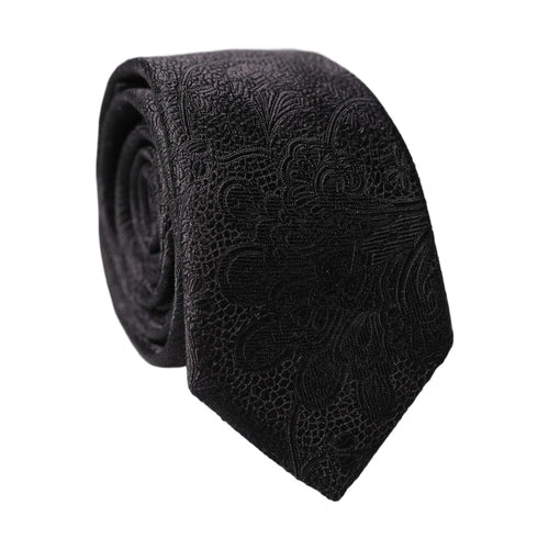 Dolce & Gabbana Black Floral Brocade Silk Adjustable Men Tied Necktie Tie