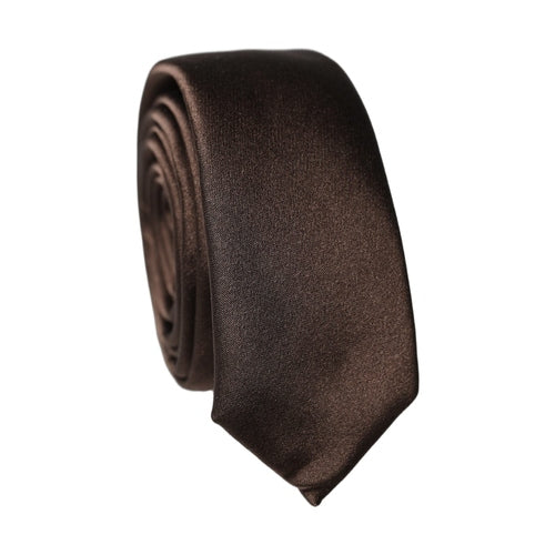 Dolce & Gabbana Brown Solid 100% Silk Adjustable Men Tied Necktie Tie