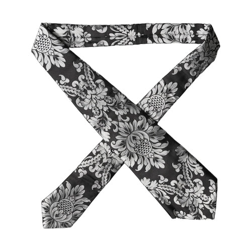 Dolce & Gabbana Black Silver Floral Silk Adjustable Women Necktie Tie