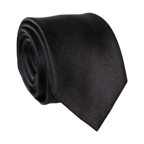 Dolce & Gabbana Black Solid Silk Satin Wide Adjustable Men Necktie Tie
