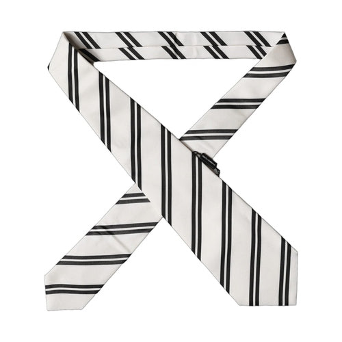 Dolce & Gabbana White Black Stripes Silk Adjustable Women Necktie Tie