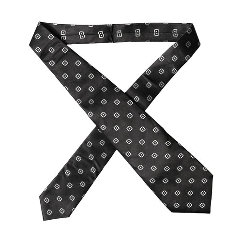 Dolce & Gabbana Black White Geometric Silk Adjustable Women Necktie Tie