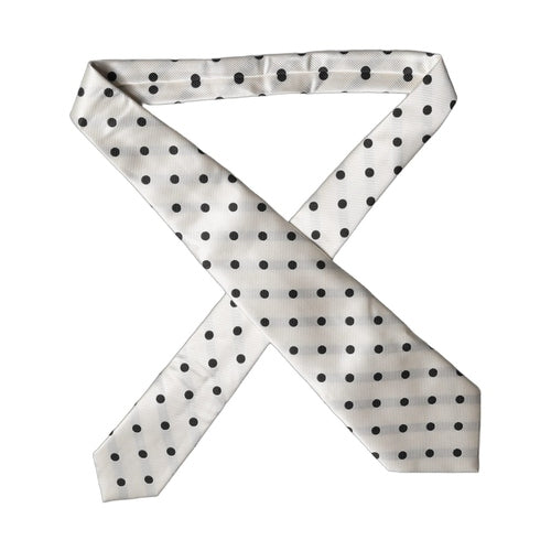 Dolce & Gabbana White Black Polka Dot Silk Adjustable Women Necktie Tie