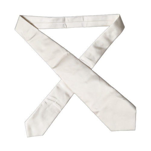 Dolce & Gabbana Off White Solid Silk Adjustable Women Tied Necktie Tie