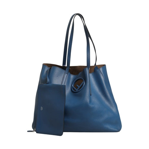 Fendi Leather Navy Blue Shopping Tote