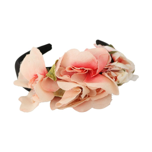 Dolce & Gabbana Pink Silk Black Floral Headband Logo Diadem