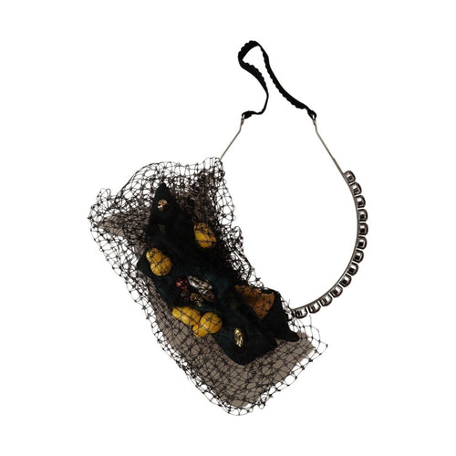 Dolce & Gabbana Silver Tiara Crystals Fruits Black Mesh Diadem Headband