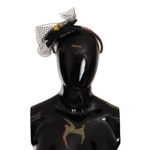 Dolce & Gabbana Silver Tiara Crystals Fruits Black Mesh Diadem Headband