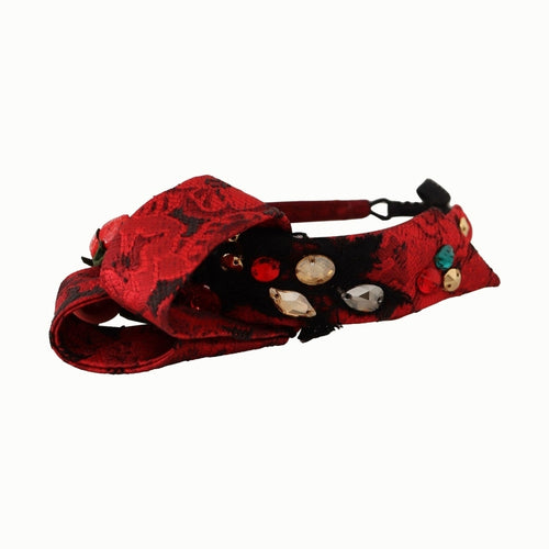 Dolce & Gabbana Cherry Silk Crystal Bow Logo Diadem Tiara Headband
