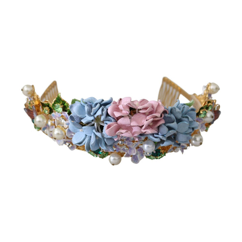 Dolce & Gabbana Gold Crystal Purple Hortensia Headband Crown Diadem