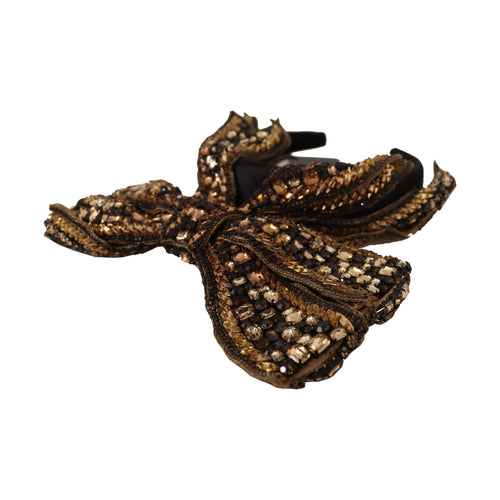 Dolce & Gabbana Gold Crystal Beaded Sequined Silk Bow Headband Diadem
