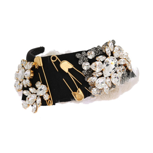 Dolce & Gabbana Black Crystal White Hair Parrucchiera Headband Diadem