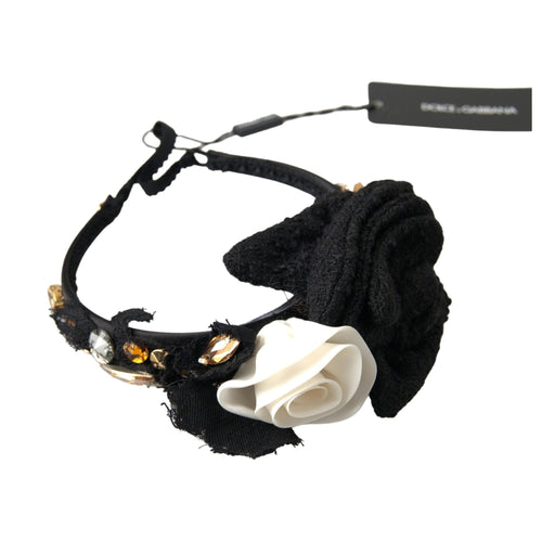Dolce & Gabbana Diadem Headband Tiara White Rose Crystal Hair Gold