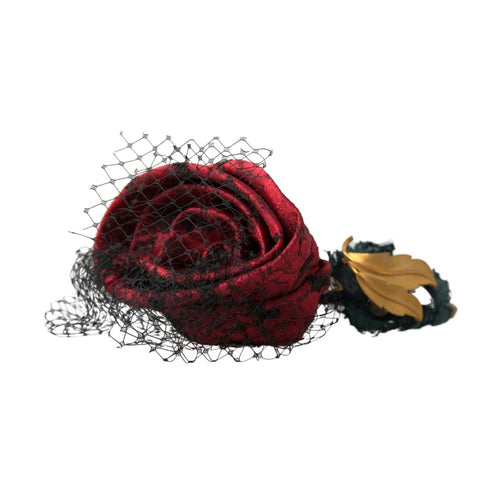 Dolce & Gabbana Red with multicolor Rose Silk Crystal Netted Logo Diadem Headband