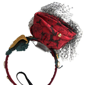 Dolce & Gabbana Red with multicolor Rose Silk Crystal Netted Logo Diadem Headband