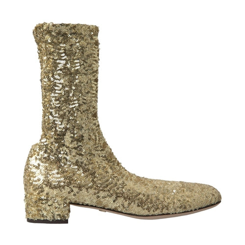 Dolce & Gabbana Gold Sequined Short Boots Stretch Shoes