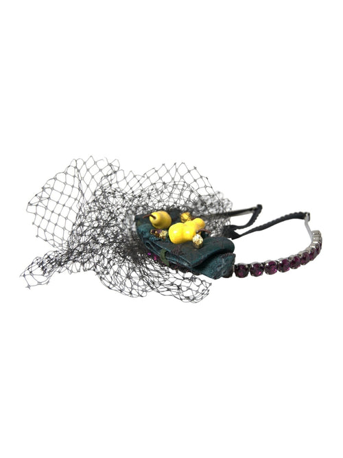 Dolce & Gabbana Black Lemons Sicily Purple Crystal Net Headband Diadem
