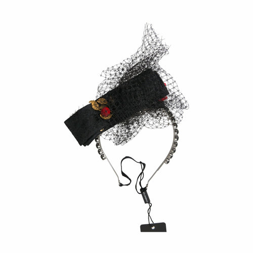 Dolce & Gabbana Black Strawberry Sicily Crystal Mesh Net Headband Diadem