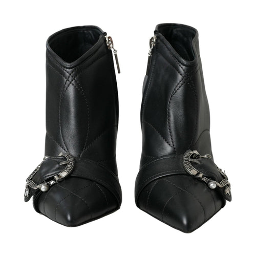 Dolce & Gabbana Black Devotion Quilted Buckled Boots Shoes