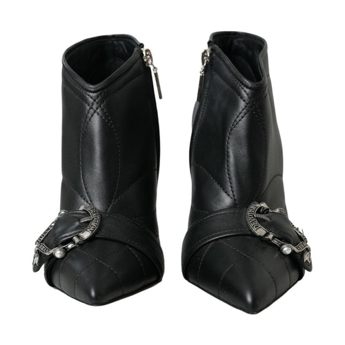 Dolce & Gabbana Black Devotion Quilted Buckled Boots Shoes