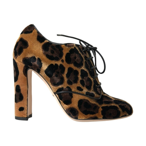 Dolce & Gabbana Brown Leopard Hair Lace Up Booties Shoes