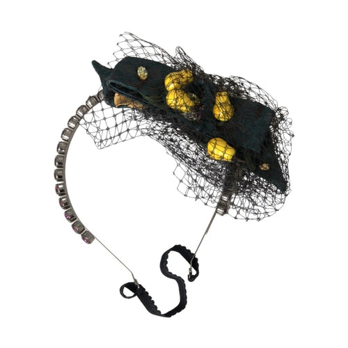 Dolce & Gabbana Black Lemons Sicily Purple Crystal Net Headband Diadem