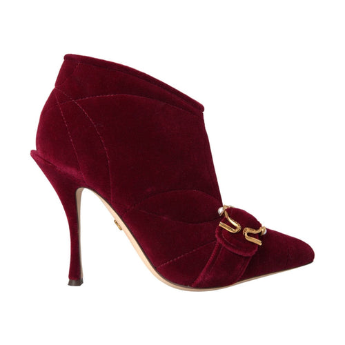 Dolce & Gabbana Dark Red Velvet Devotion Buckle Boots Shoes
