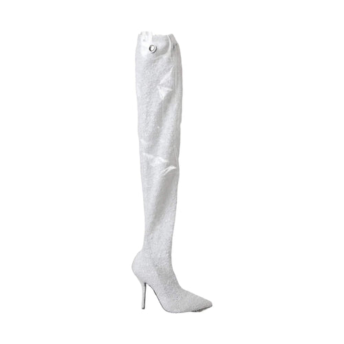 Dolce & Gabbana White Heels Stiletto Knee High Boots Shoes