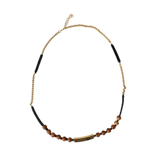 Dolce & Gabbana Black Gold Wooden Beaded Logo Pendant