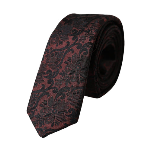 Dolce & Gabbana Maroon Floral Fantasy Silk Adjustable Men Tie