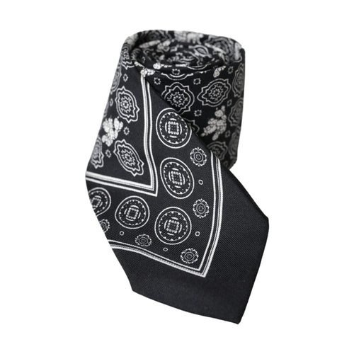 Dolce & Gabbana Black Patterned 100%Silk Adjustable Tie