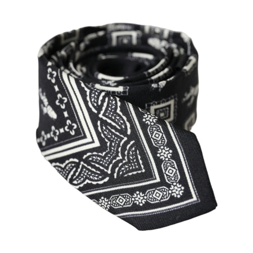 Dolce & Gabbana Black Patterned 100%Silk Adjustable Tie