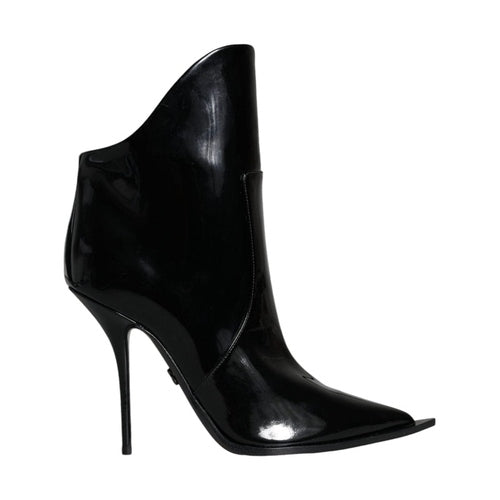 Dolce & Gabbana Black Patent Leather Pointed Ankle Boots Shoes