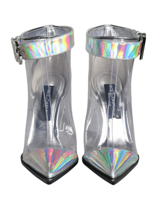 Dolce & Gabbana Silver Iridescent PVC Pointed Short Boots Shoes