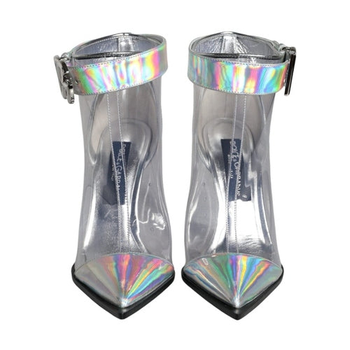 Dolce & Gabbana Silver Iridescent PVC Pointed Short Boots Shoes