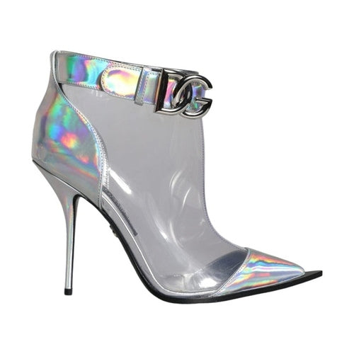 Dolce & Gabbana Silver Iridescent PVC Pointed Short Boots Shoes