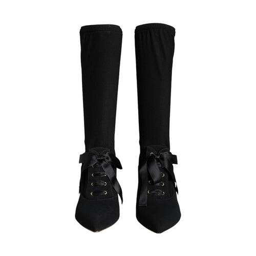 Dolce & Gabbana Black Stiletto Heels Mid Calf Boots Shoes