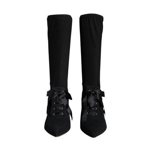 Dolce & Gabbana Black Stiletto Heels Mid Calf Boots Shoes