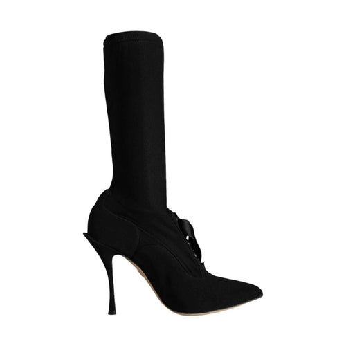 Dolce & Gabbana Black Stiletto Heels Mid Calf Boots Shoes