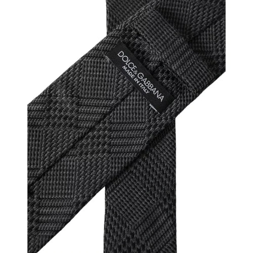 Dolce & Gabbana Dark Gray Plaid Patterned Silk Adjustable Men Tie