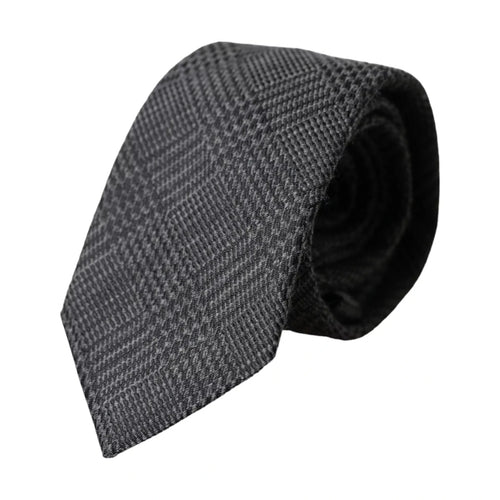 Dolce & Gabbana Dark Gray Plaid Patterned Silk Adjustable Men Tie