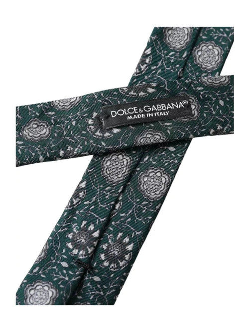Dolce & Gabbana Green Floral Print Silk Adjustable Men Tie