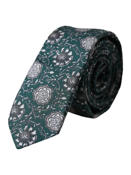 Dolce & Gabbana Green Floral Print Silk Adjustable Men Tie