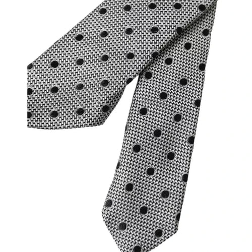 Dolce & Gabbana Black White Dot Fantasy Silk Adjustable Men Tie