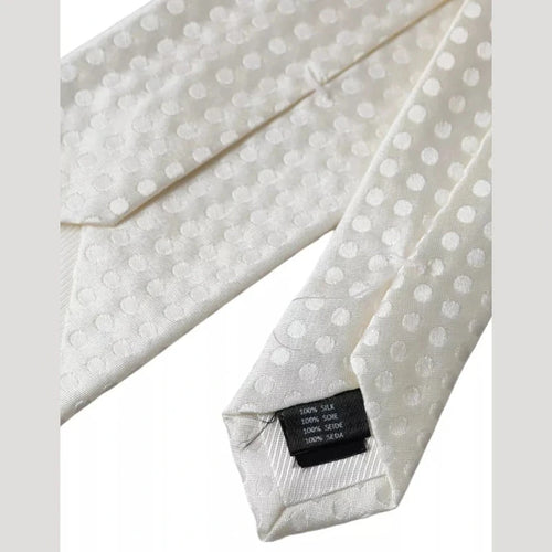 Dolce & Gabbana White Dotted Silk Classic Adjustable Men Tie