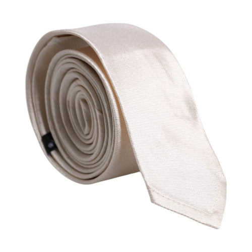 Dolce & Gabbana White Solid Silk Adjustable Necktie Tie