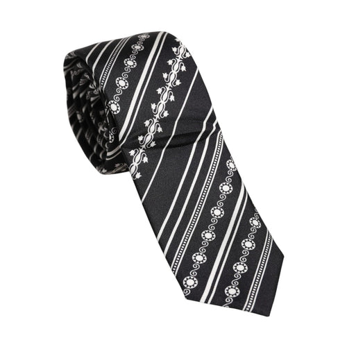 Dolce & Gabbana Black White Stripes Silk Adjustable Necktie Tie