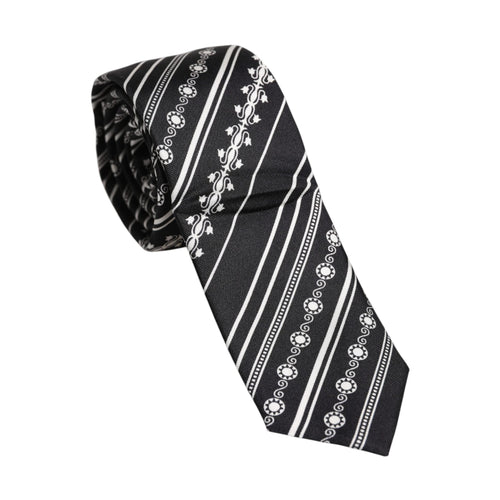 Dolce & Gabbana Black White Stripes Silk Adjustable Necktie Tie